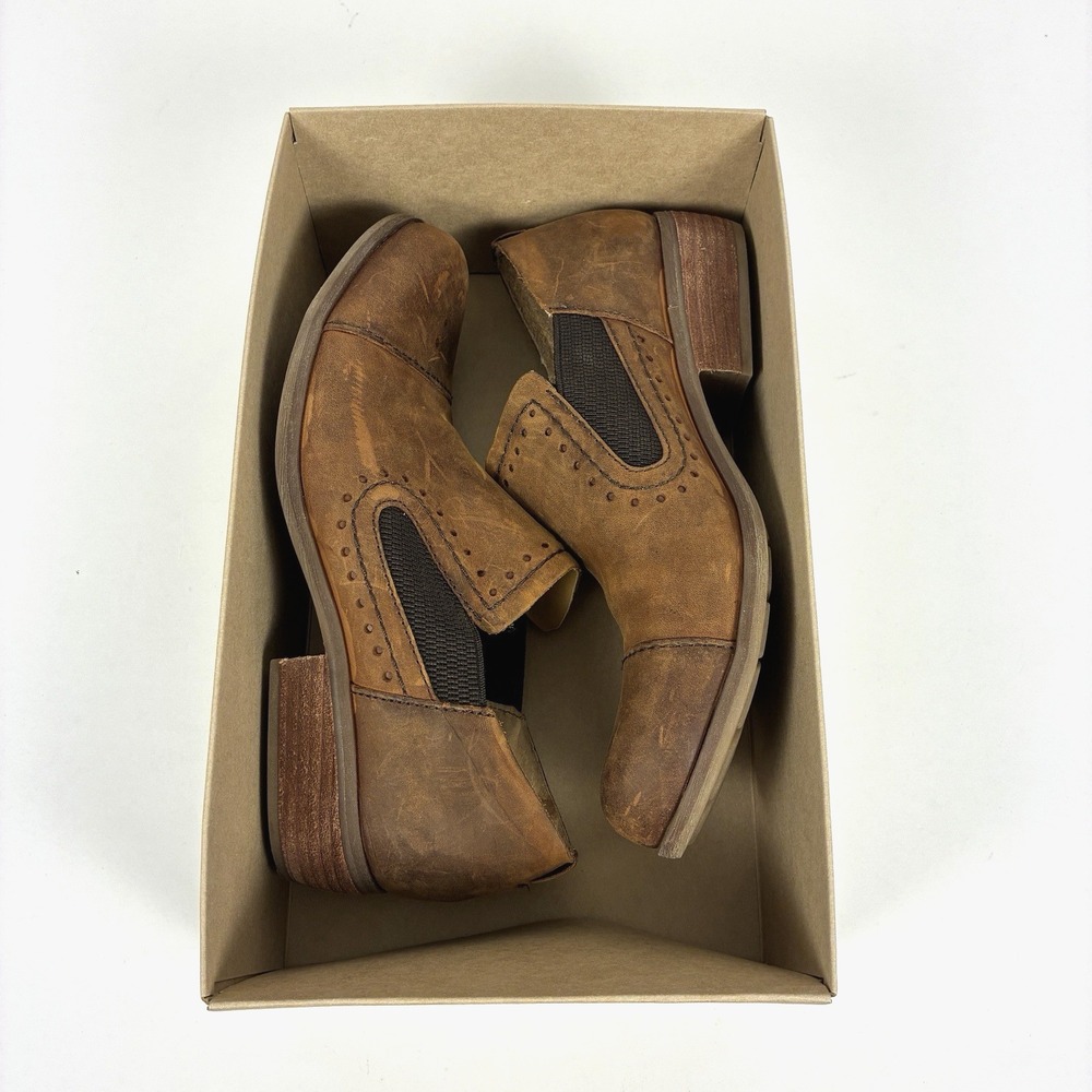 Korks Gertrude Womens Sz 7.5 Shoes Brown Leather Slip On Loafer Boots Distressed - Picture 3 of 13